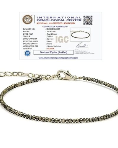 Certified Raw Pyrite Anklet For Women Stylish- Stone of Money, Protection & Power,…