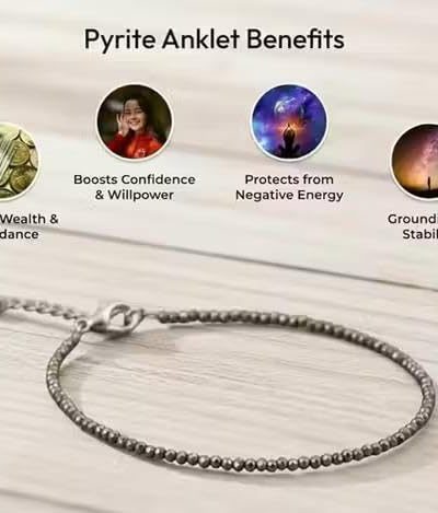 Certified Raw Pyrite Anklet For Women Stylish- Stone of Money, Protection & Power,…