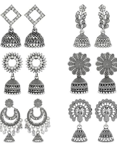 DEW MAT Traditional Oxidised Silver Jhumka Earrings for women