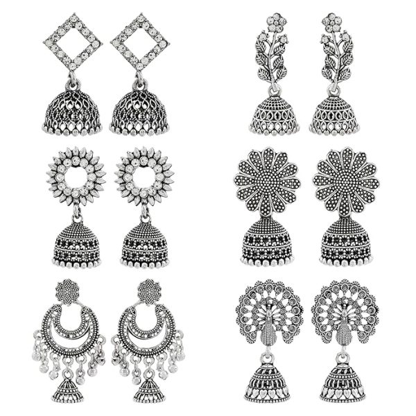 DEW MAT Traditional Oxidised Silver Jhumka Earrings for women