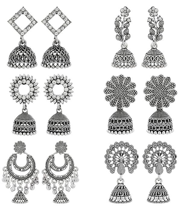 DEW MAT Traditional Oxidised Silver Jhumka Earrings for women