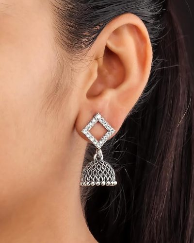 DEW MAT Traditional Oxidised Silver Jhumka Earrings for women