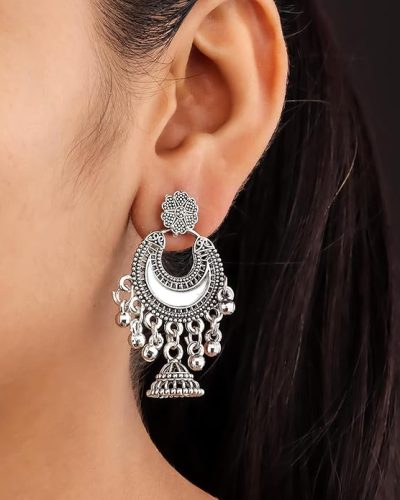 DEW MAT Traditional Oxidised Silver Jhumka Earrings for women