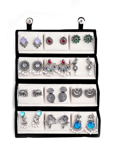 FUBS Oxidized Designer Stud Earrings Set of 12 with Folding Jewelry Box