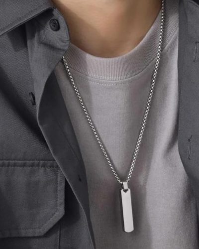 Fashion Frill Silver Chain For Men Stylish Stainless Steel Bar Pendant Necklace Silver…