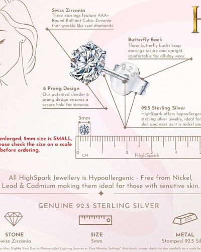 HIGHSPARK 925 Silver Solitaire Stud Earrings