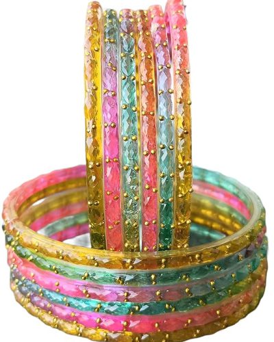 JPS Plain and Glossy Finished Raindrop Glass Bangles Set for Women & Girls