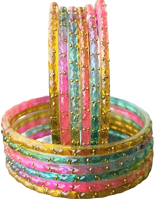 JPS Plain and Glossy Finished Raindrop Glass Bangles Set for Women & Girls
