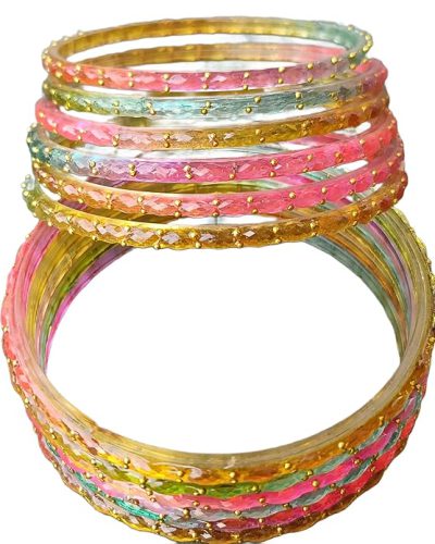 JPS Plain and Glossy Finished Raindrop Glass Bangles Set for Women & Girls