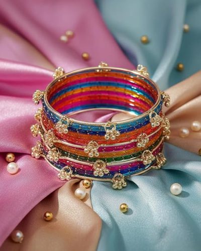 Kashmiri Ghangharoo Glass Bangle Set for Women