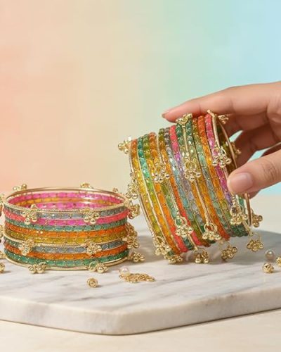 Kashmiri Ghangharoo Glass Bangle Set for Women