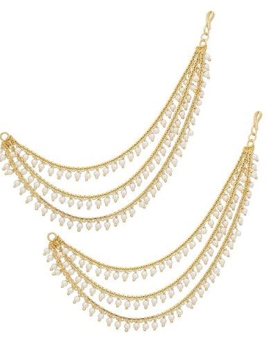 MEENAZ Brass copper Gold kanchain 3 layer long bridal wedding ear kan chain…