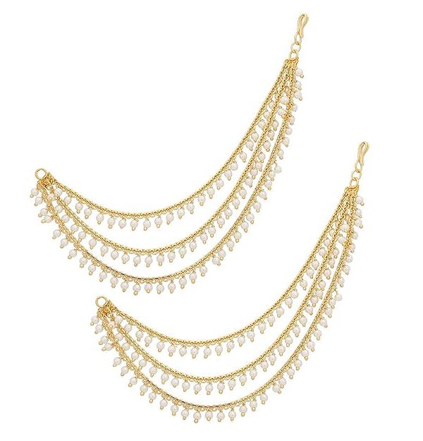 MEENAZ Brass copper Gold kanchain 3 layer long bridal wedding ear kan chain…