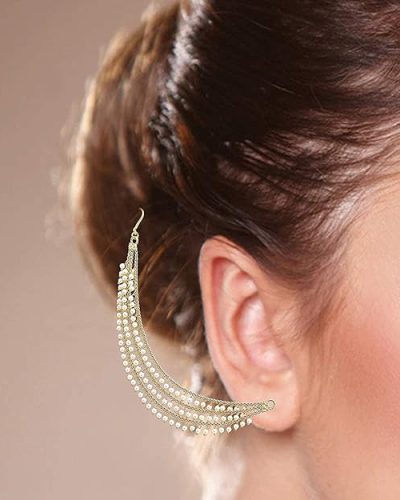 MEENAZ Brass copper Gold kanchain 3 layer long bridal wedding ear kan chain…