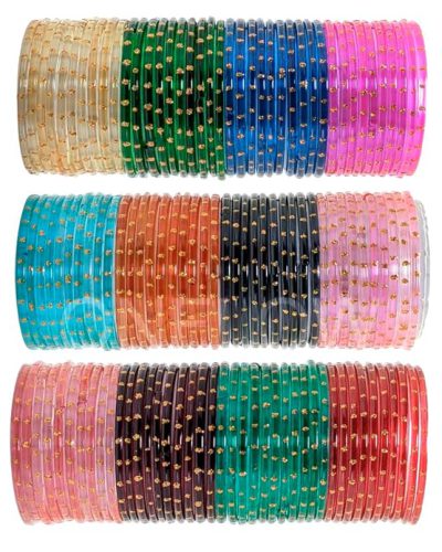 ONFLOW 12-Color Indian Glass Bangles Set for Women