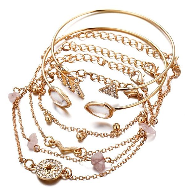 Shining Diva Fashion Latest Stylish Multilayer Gold Plated Bangle Bracelet for Women