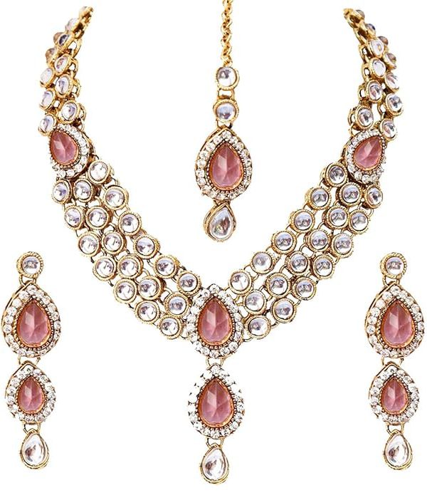Shining Diva Latest Stylish 18k Gold Plated Traditional Kundan Necklace Jewellery