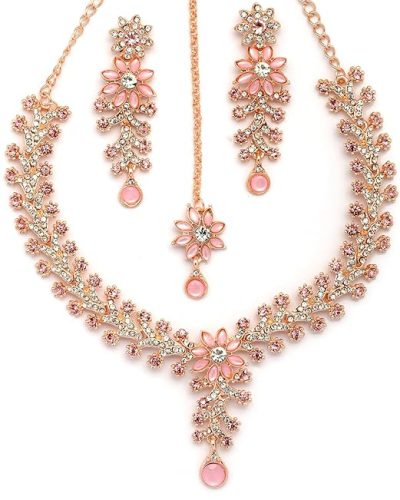 Sukkhi Charming AD Diamonds Studded Floral Choker Necklace with Danlge Earrings…