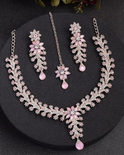 Sukkhi Charming AD Diamonds Studded Floral Choker Necklace with Danlge Earrings…