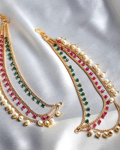 ZENEME Women’s Golden Gold Plated Long Hair Chain Jewellery Earring